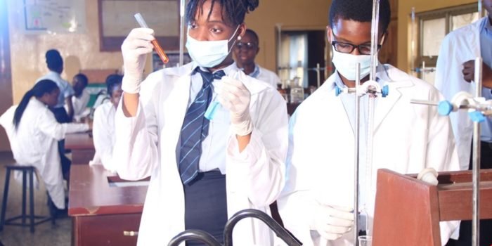 Dansol high school students during a laboratory experiment 