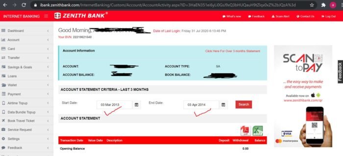 How To Check And Print Zenith Bank Account Statment with Pictures 