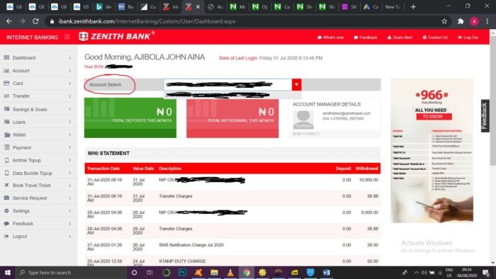 How to check my zenith bank account balance