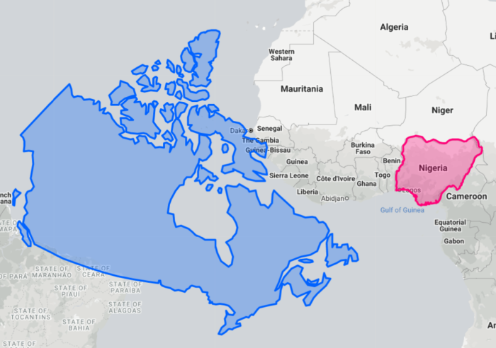 size of canada compared to Nigeria