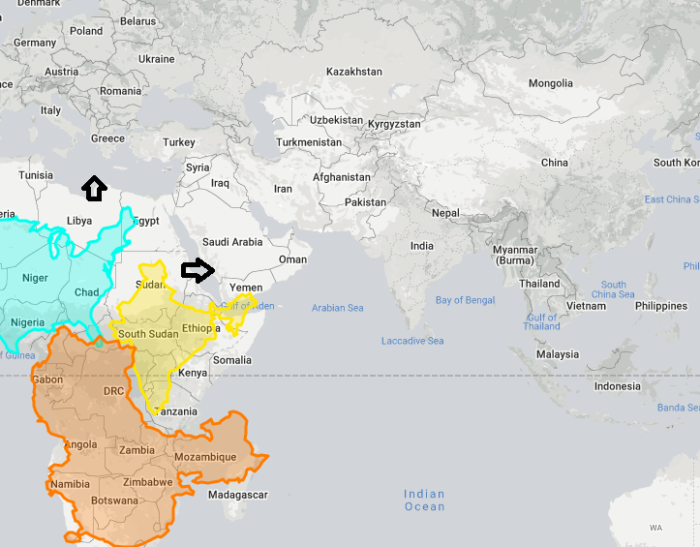 The connection points between Africa, Asia