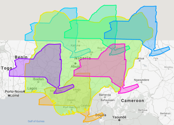 Side by side comparison of New york and Nigeria drawn to scale