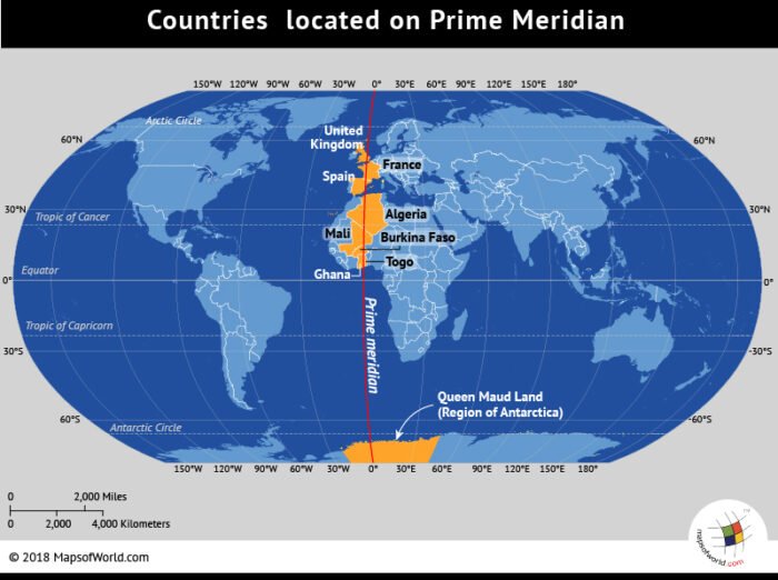 countries that lie on the prime merdian