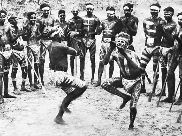 Australian Aborigines at an event commonly called a corroboree.